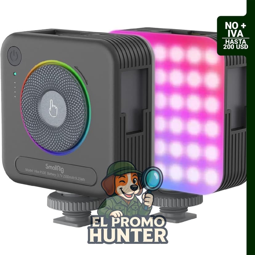 SmallRig Luz de video RGB P108, panel de luz LED recargable con 3 zapatas frías y rango de temperatura de 2700 K a 6500 K.