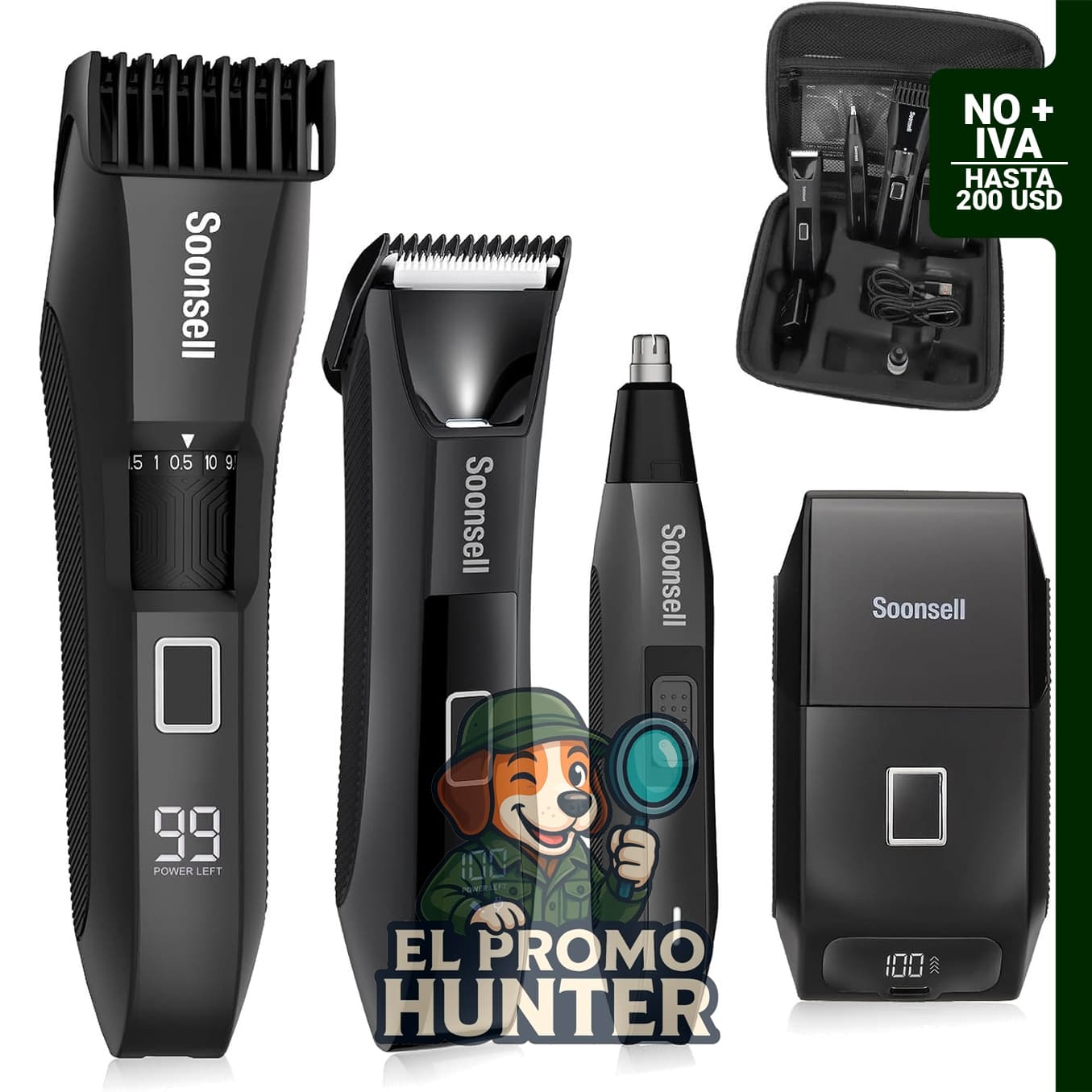 Soonsell Manscape Cortadora de barba 4 en 1, incluye afeitadora eléctrica, cortapelos de nariz y recortadora húmeda/seca.