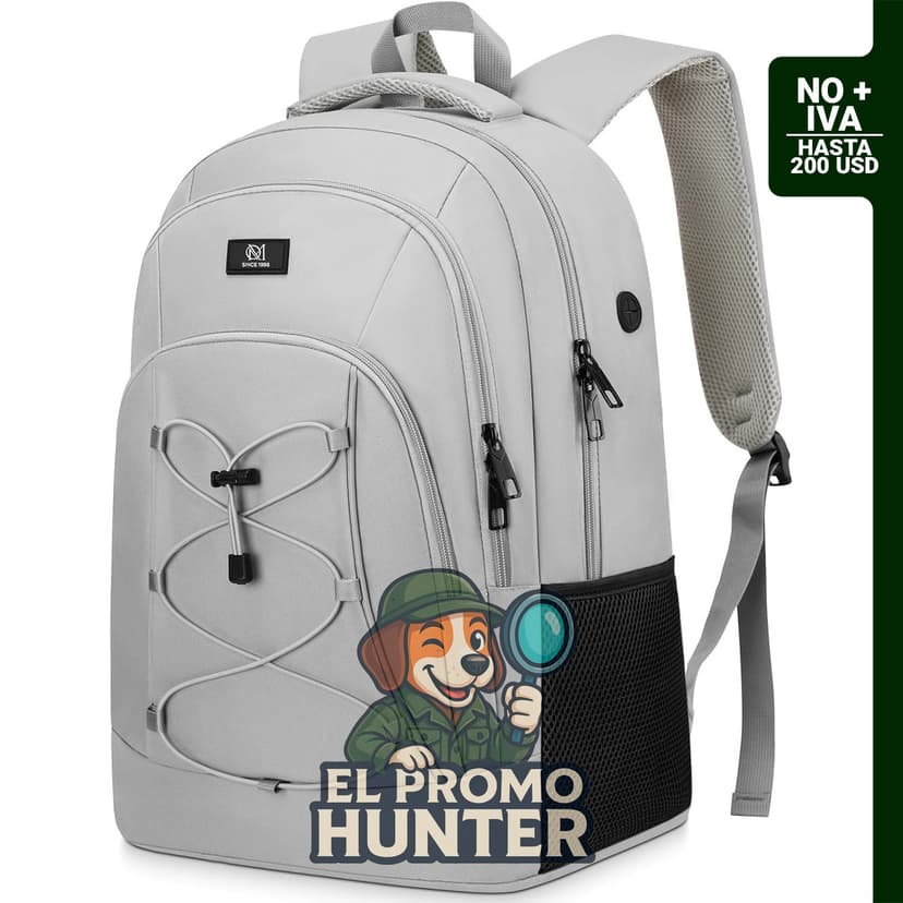 Mochila MOMUVO de 17" (43 cm) resistente al agua para laptop, con puerto USB, adecuada para uso escolar y profesional.