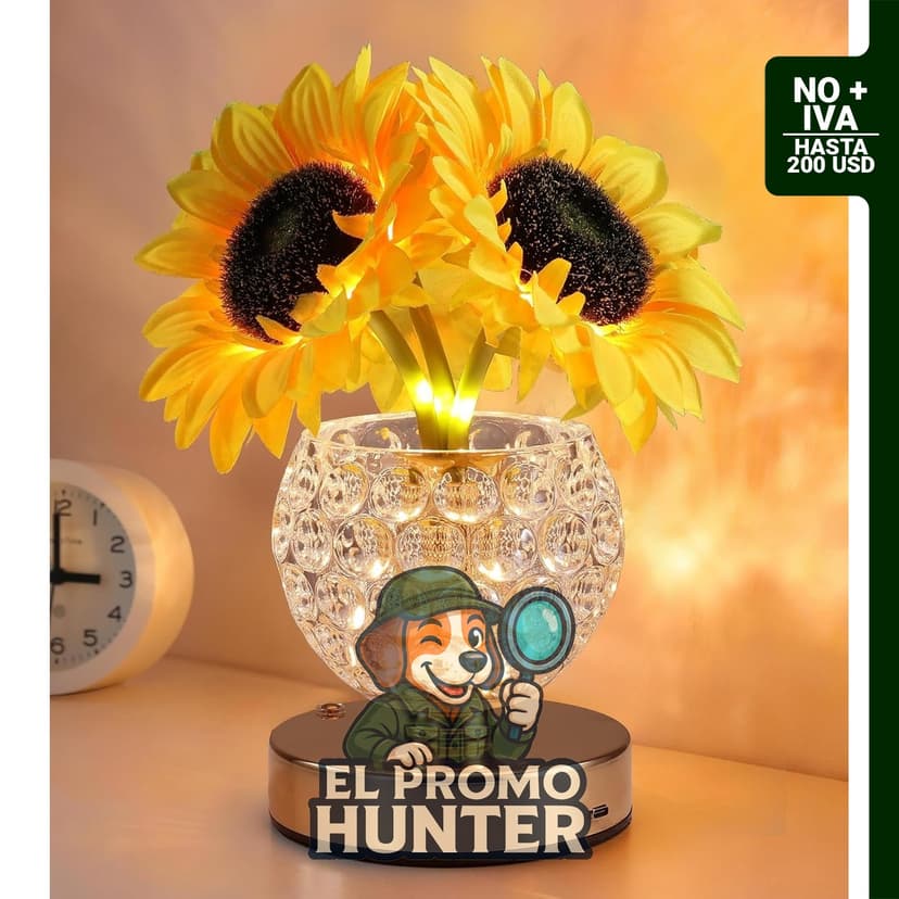 Lámpara de girasol táctil inalámbrica recargable con atenuación de 3 colores, luz nocturna de cristal.