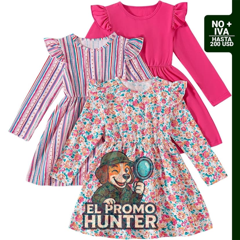 Paquete de 3 vestidos para niñas, tipo A, con estampado patinador y diseño acampanado.
