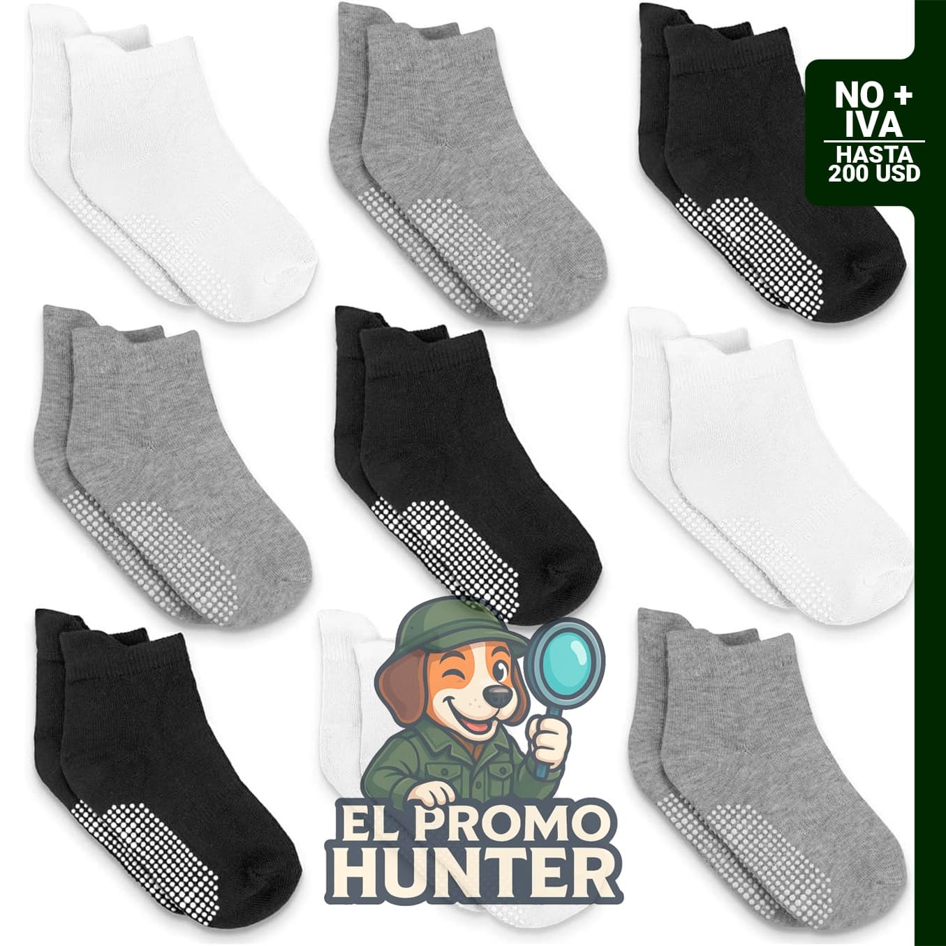 Infinno Calcetines de tobillo antideslizantes para bebé, 9 pares, para niños de 6 a 24 meses.