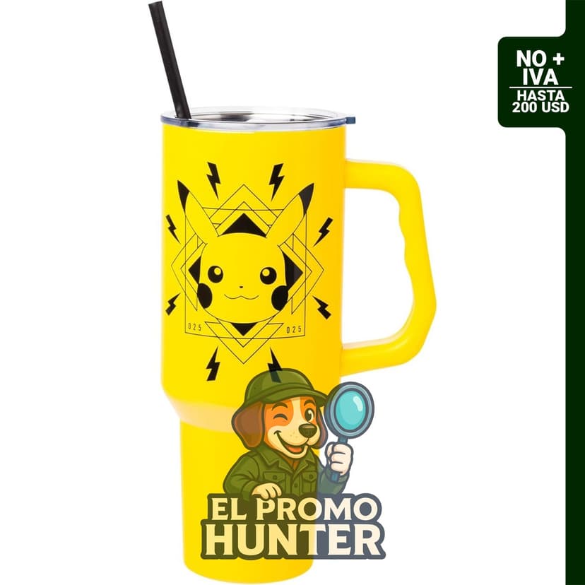Silver Buffalo Pokémon Pikachu - Vaso térmico de acero inoxidable de doble pared, 40 oz (1.18 L), incluye asa y pajilla.