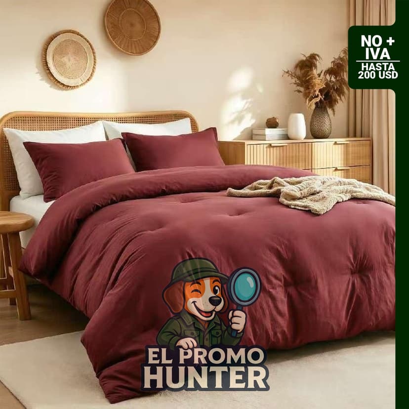 Juego de edredón doble color rojo oscuro, 2 piezas, incluye edredón (68" x 90") y funda de almohada (20" x 26").