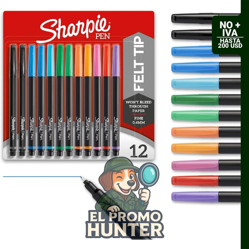 Sharpie Bolígrafos Punta Fina, 24 unidades en colores surtidos, tinta de secado rápido.