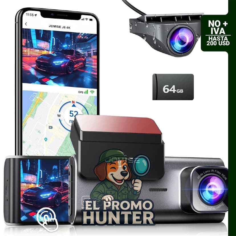 JOMISE Cámara de tablero dual 4K frontal y trasera con pantalla táctil, GPS y Wi-Fi integrado.