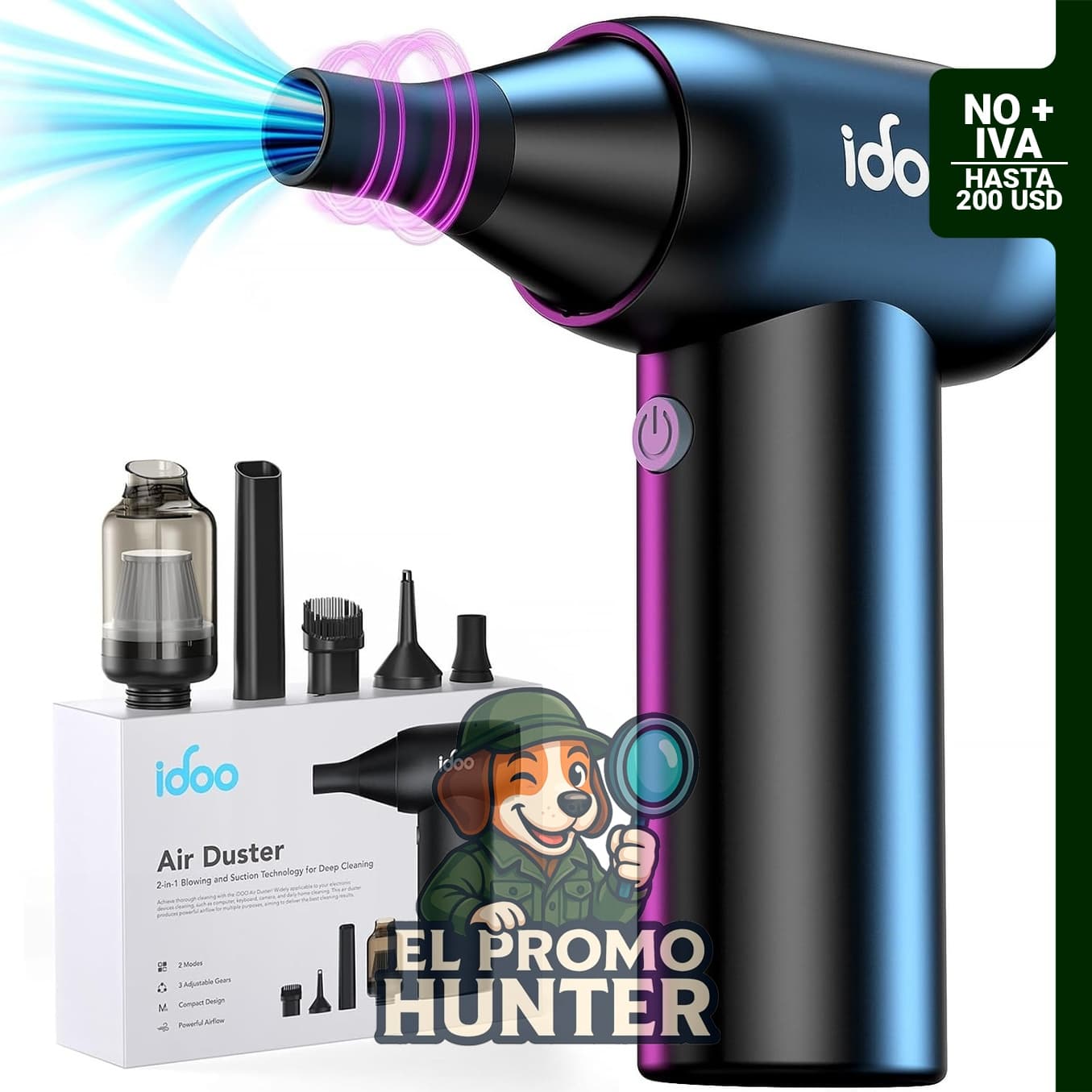 iDOO Plumero de aire comprimido eléctrico inalámbrico, aspiradora portátil y mini soplador de aire seco.