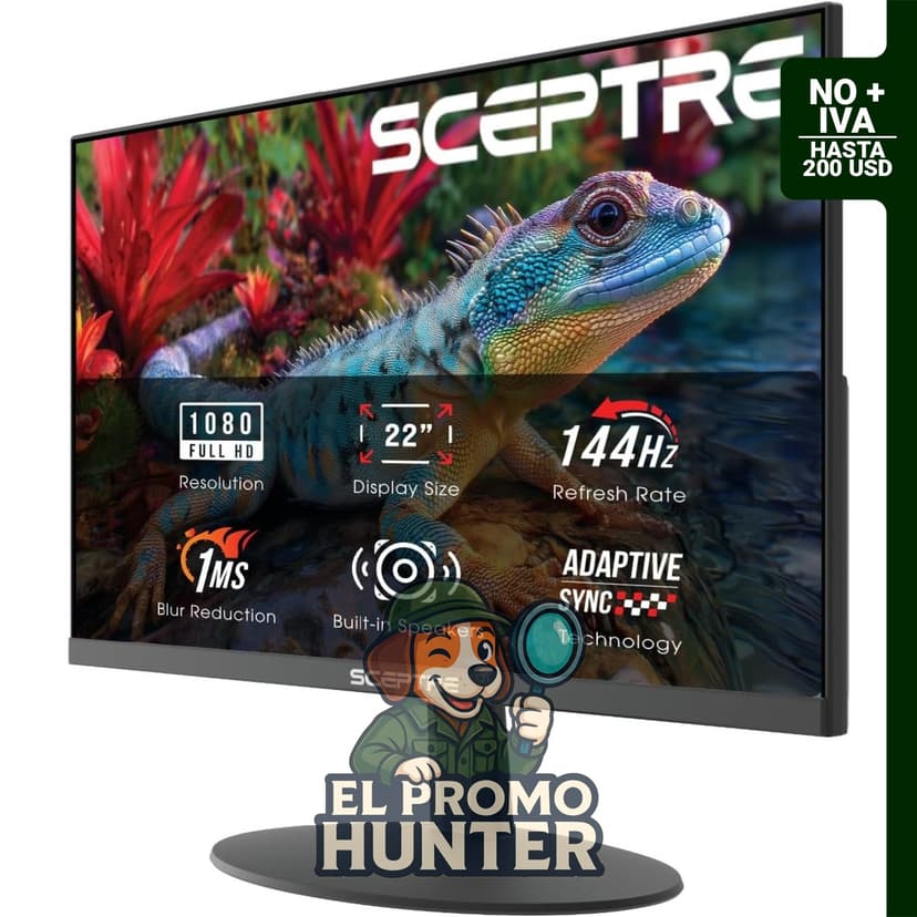Sceptre E225W-FW144, monitor de juegos de 22" (56 cm), resolución FHD 1080p, frecuencia de hasta 144Hz, HDMI y DisplayPort.