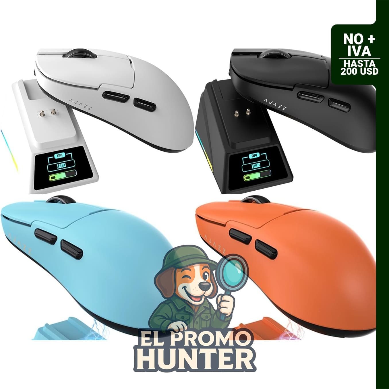 Ratón inalámbrico DAIDAI AJAZZ AJ159 APEX 2.4G con carga magnética y pantalla RGB. Seguimiento óptico de 42K y batería de 400mAh.