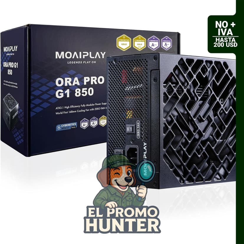 ORA PRO G1 850W Gold PSU ATX 3.1, fuente de poder modular con certificación Cybenetics Gold.