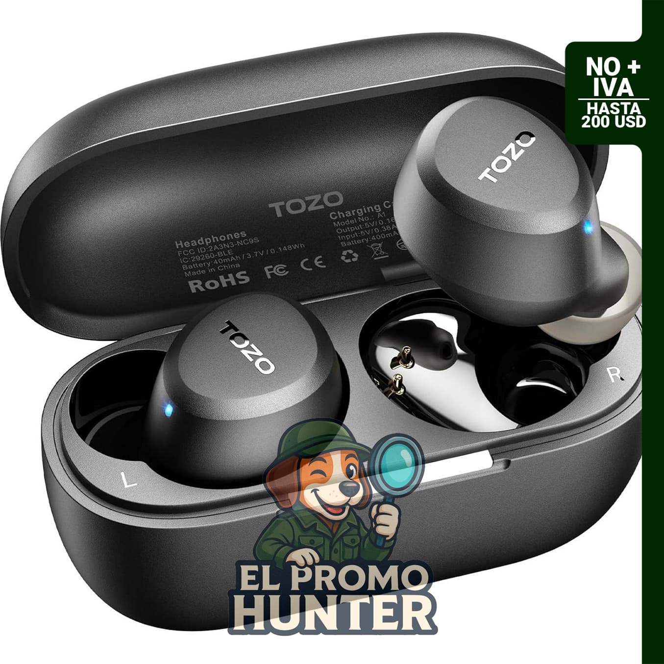 TOZO A1 - Auriculares inalámbricos Bluetooth 5.3, IPX5 resistentes al agua, con 2 micrófonos para llamadas.