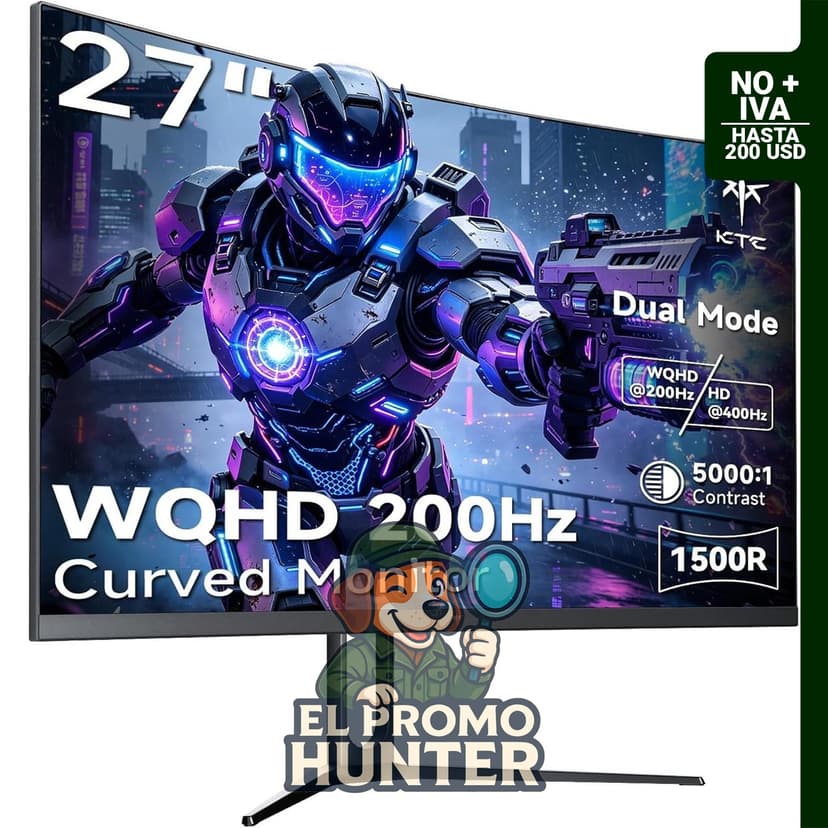 KTC H27S5, monitor curvado de 27" (68.6 cm) 1440p, 200Hz, con puertos HDMI y DP.