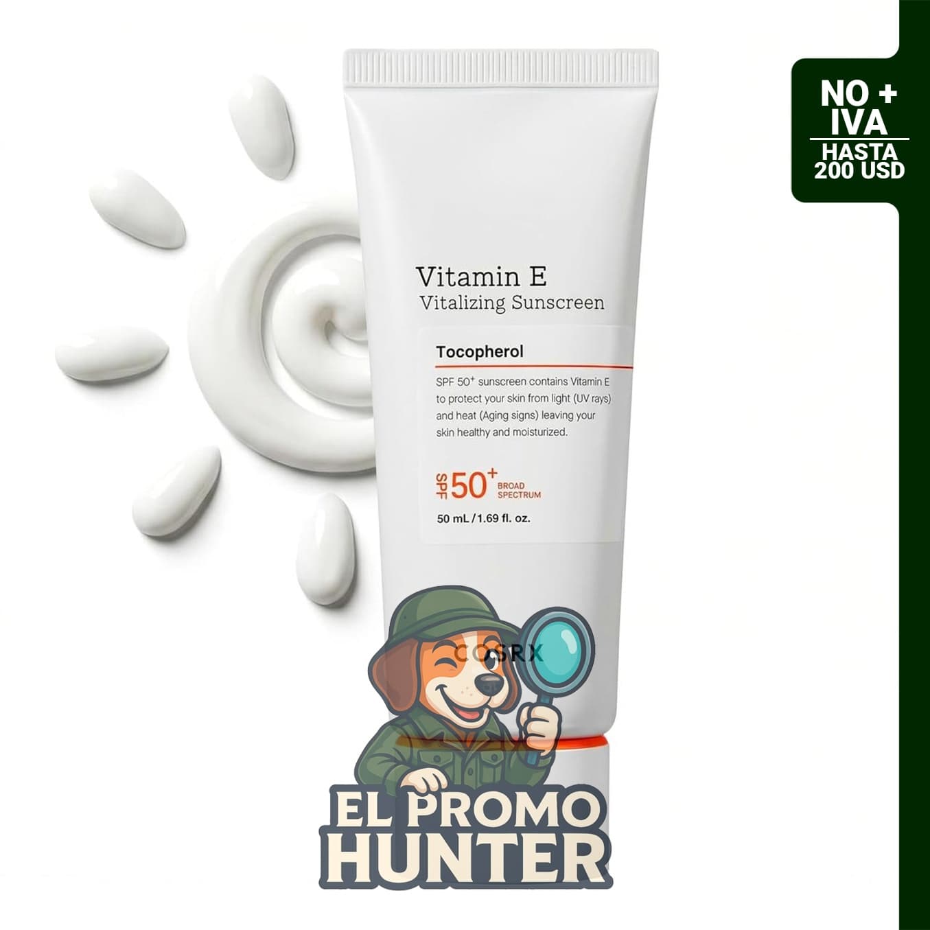 COSRX Protector solar facial con vitamina E revitalizante SPF 50, 50 ml, para cuidado de la piel.