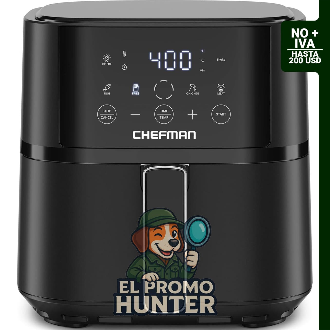 Chefman Freidora de aire compacta de 4 cuartos (3.78 L) con tecnología Hi-Fry y controles táctiles.