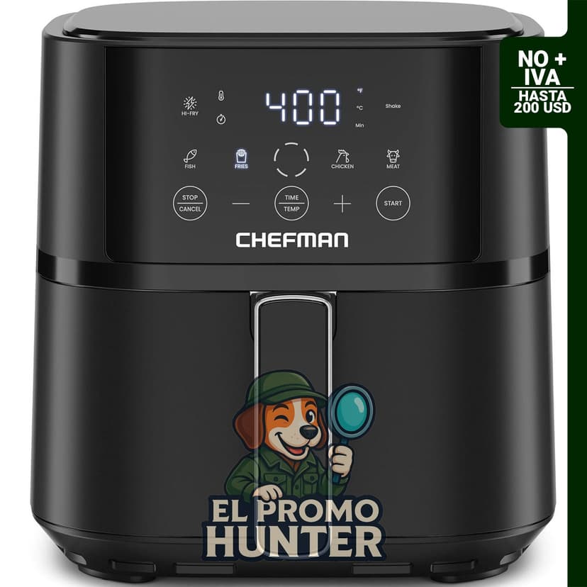 Chefman Freidora de aire compacta de 4 cuartos (3.78 L) con tecnología Hi-Fry y controles táctiles.