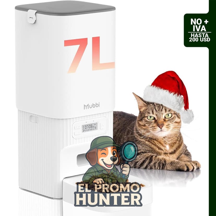 Dispensador automático de comida para gatos de 7 L (29 tazas) con bolsa desecante, programable para 1 a 6 comidas.