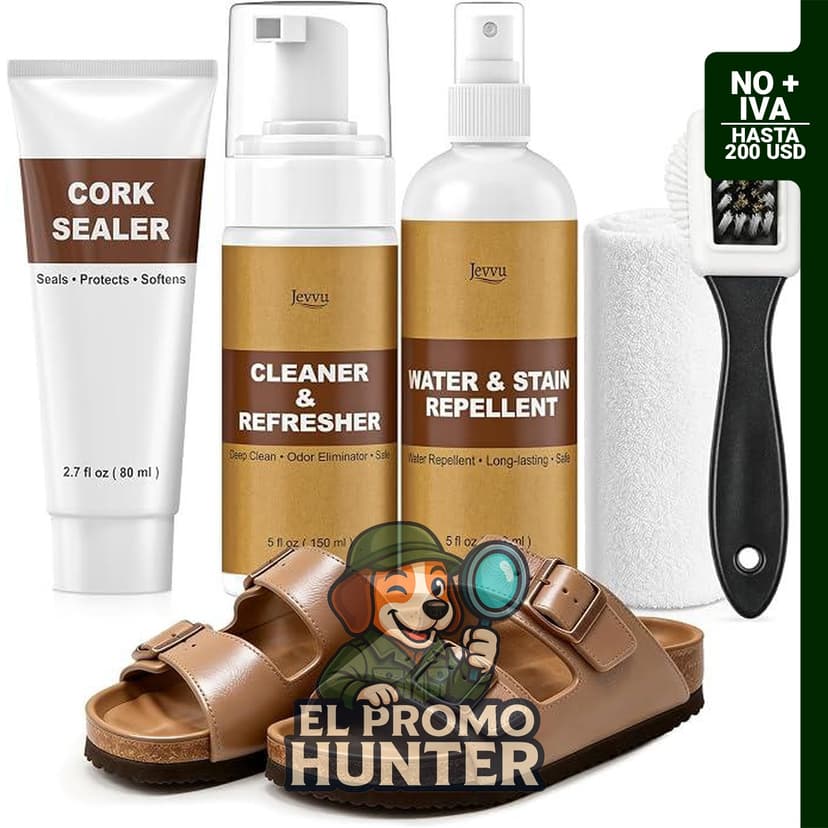 Kit de limpieza de zapatos Jevvu 5 en 1, incluye limpiador de plantillas, sellador de corcho, spray protector, cepillo y toalla.