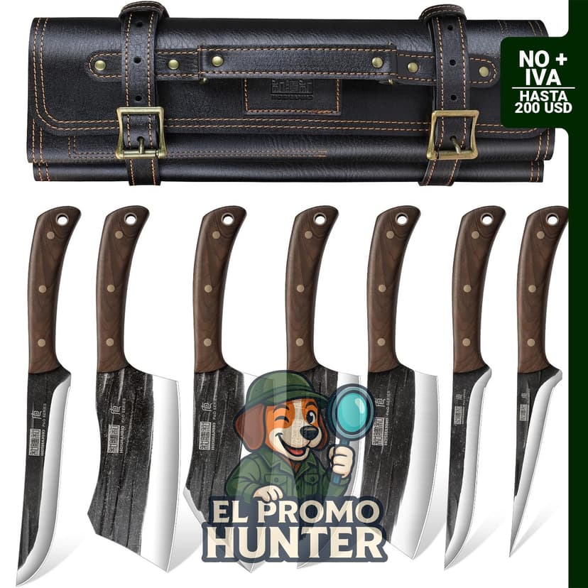 HOSHANHO Juego de cuchillos de carnicero de 8 piezas con cuchillo de carne, cuchillos para hueso y cuchillos para filetear.