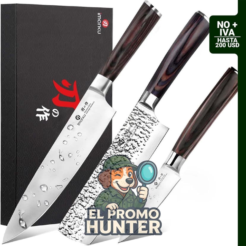 Juego de cuchillos de cocina imarku de acero inoxidable japonés HC con mango de madera de Pakkawood.
