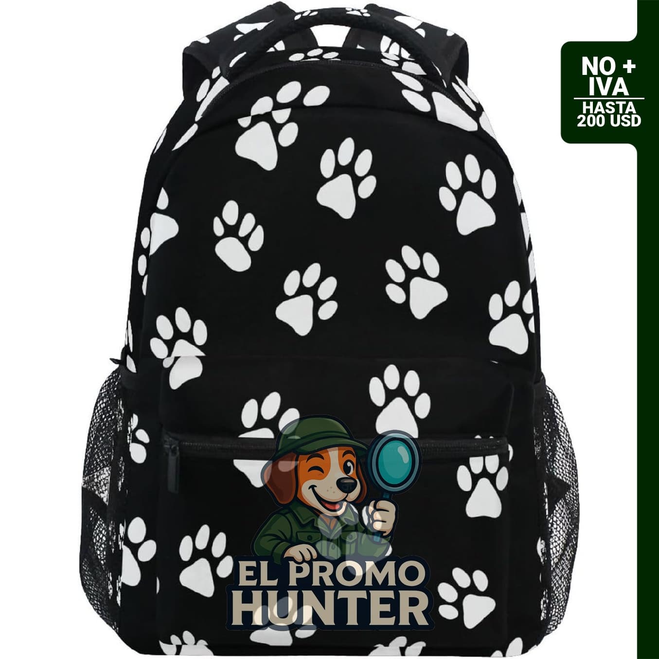 Mochila escolar con estampado de patas de perro, adecuada para uso casual y de viaje.
