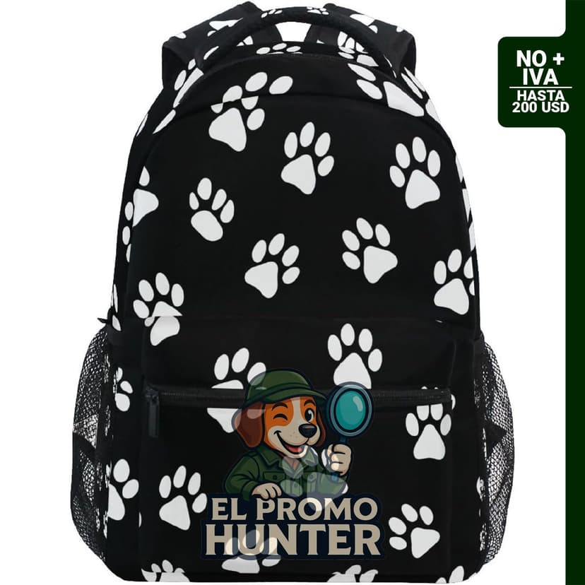 Mochila escolar con estampado de patas de perro, adecuada para uso casual y de viaje.
