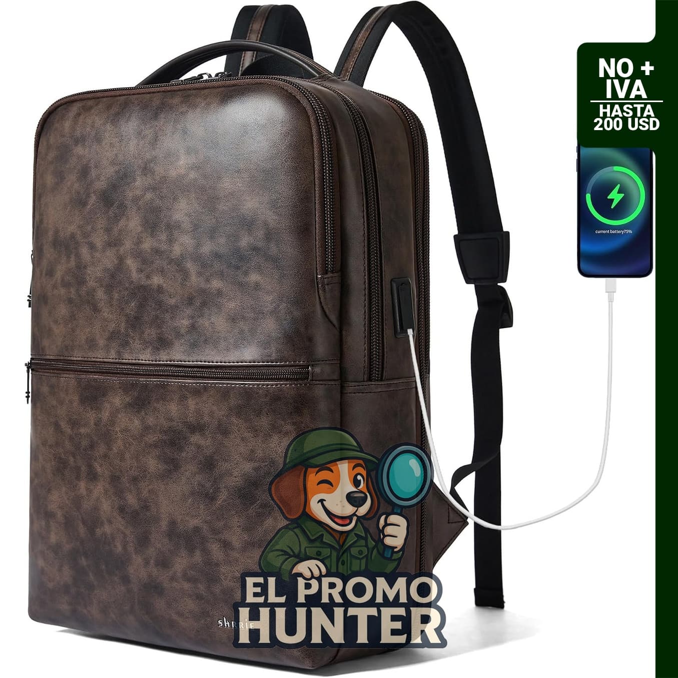 Mochila Shrrie de cuero vegano para laptop, compatible con portátiles de 16" (40.64 cm), capacidad de 28L.