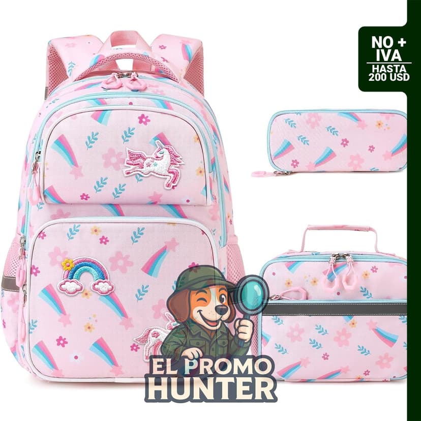 Mochila Similove para niños con diseño de unicornio 3D, incluye lonchera y estuche para lápices.