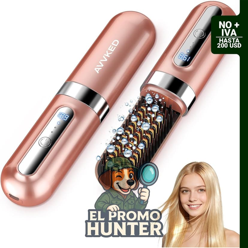 Cepillo alisador de pelo inalámbrico Go Brush Pro, iónico, con 3 ajustes de temperatura y carga Tipo-C.