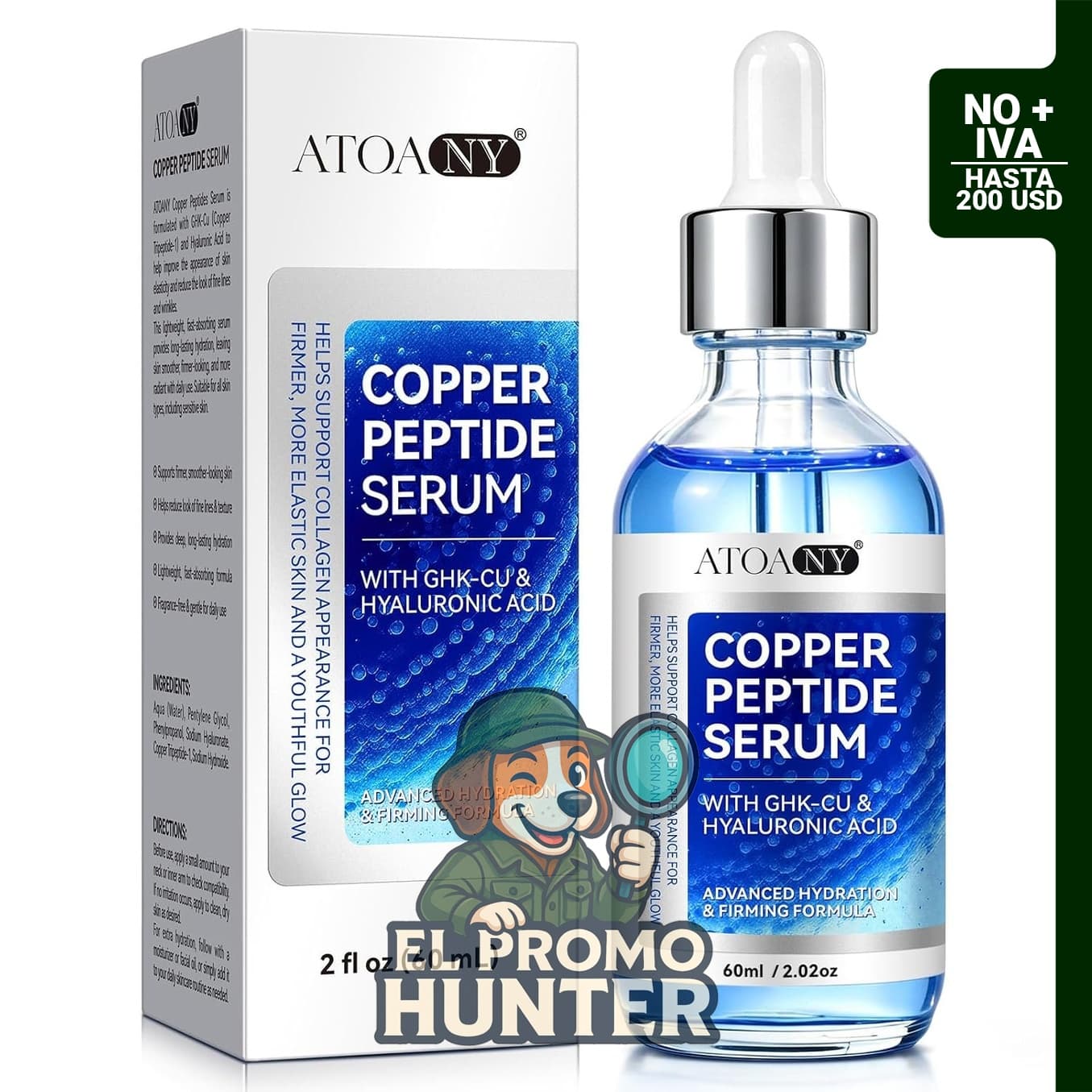 Suero facial Copper Peptides con péptido GHK-Cu y ácido hialurónico para pieles sensibles y maduras.