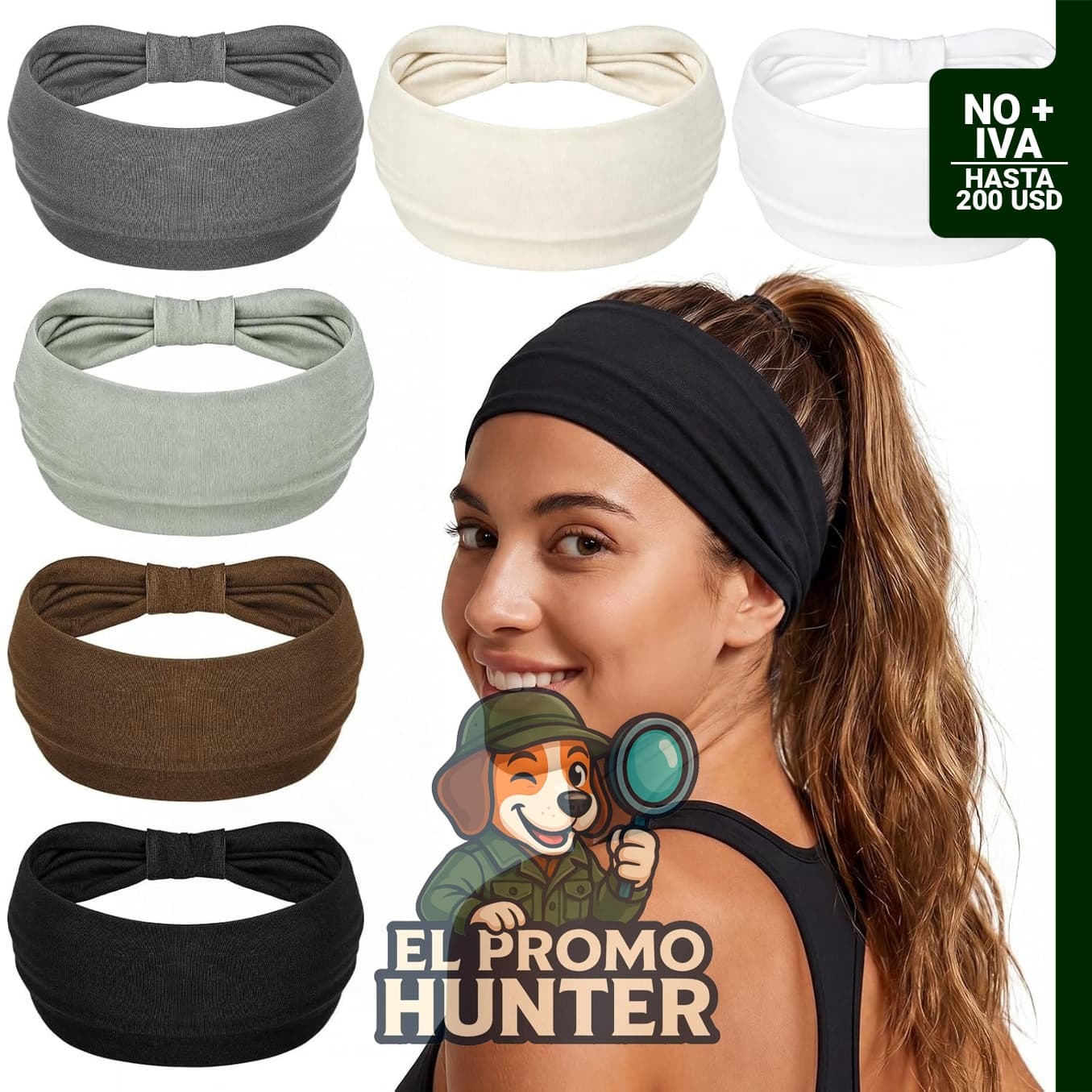 6 diademas gruesas y anchas, bandas elásticas antideslizantes para el cabello, tela suave y transpirable.