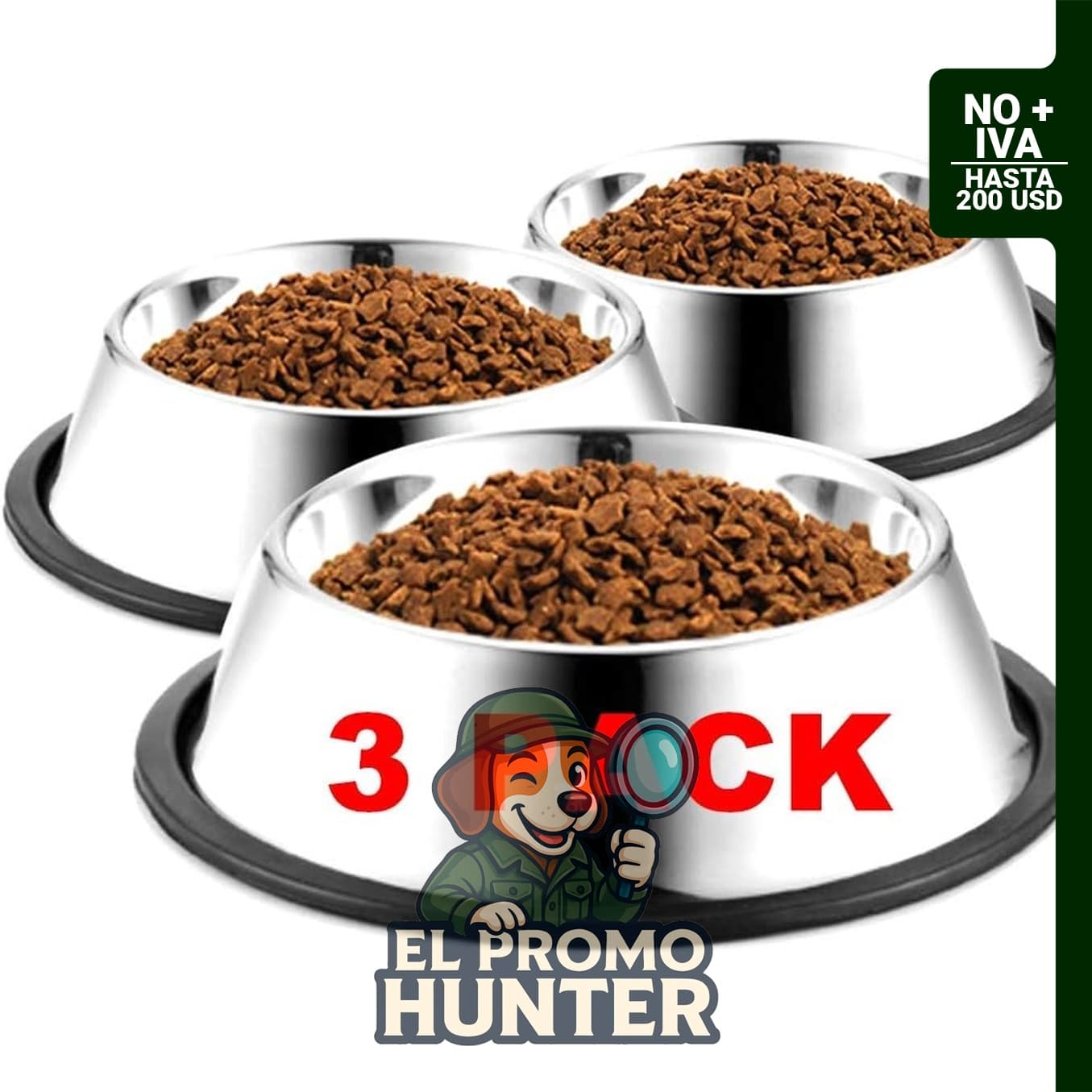 Cuencos de acero inoxidable WEDAWN para perros y gatos, capacidad de 1.5 tazas (12 oz), con base de goma.