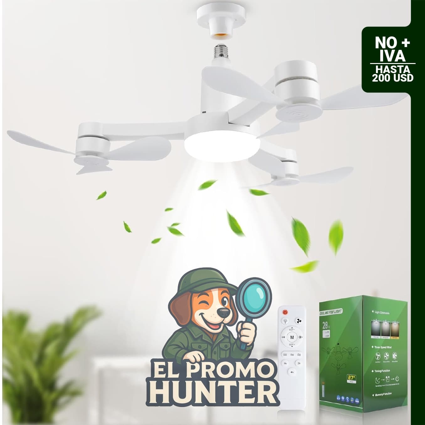 Ventilador de techo CRAYALIU de 27" (68.6 cm) con luz regulable 3000K-6500K y potencia de 60W.