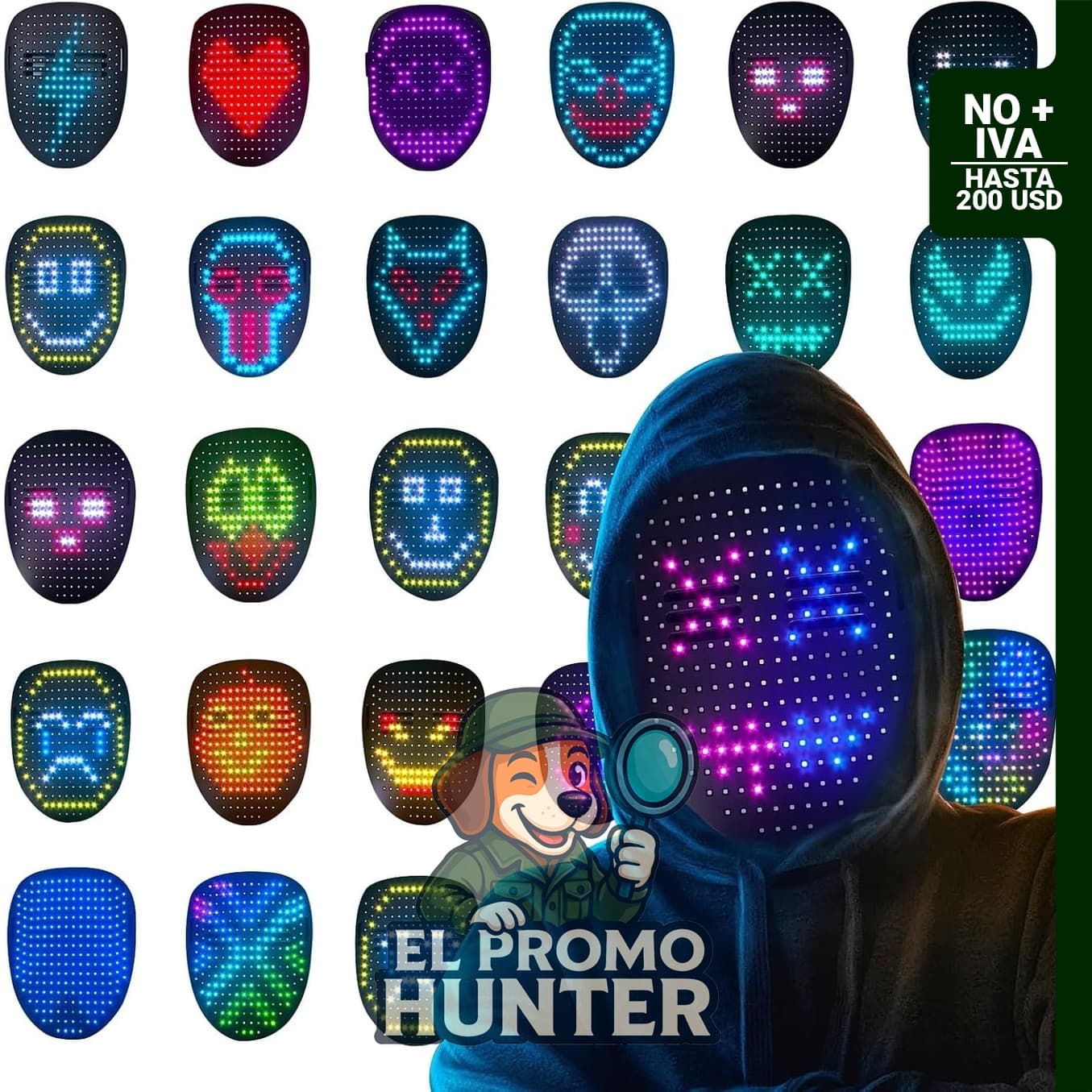 Máscara LED con detección de gestos para niños.