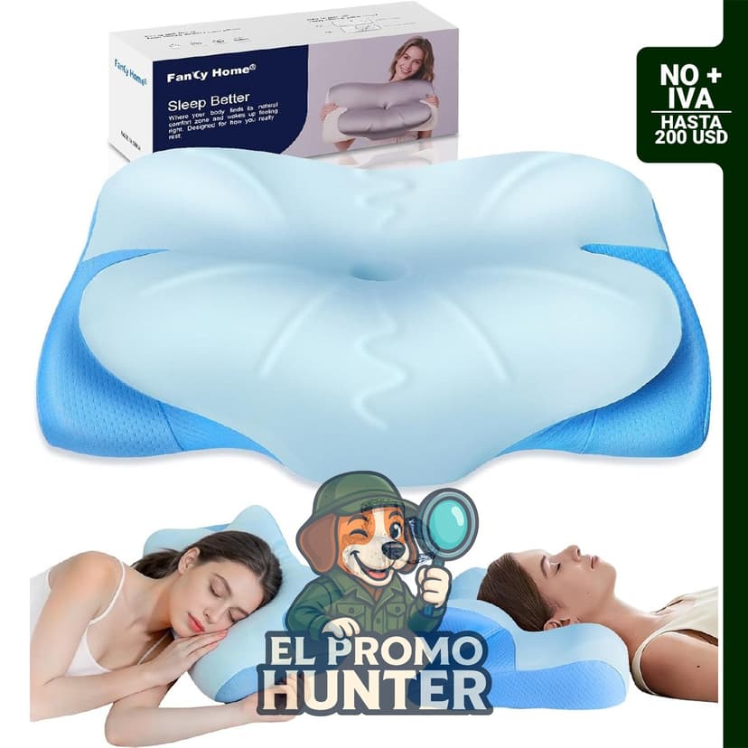 Almohada cervical ergonómica de espuma viscoelástica para dormir de lado y espalda (60 x 37 x 14 cm).