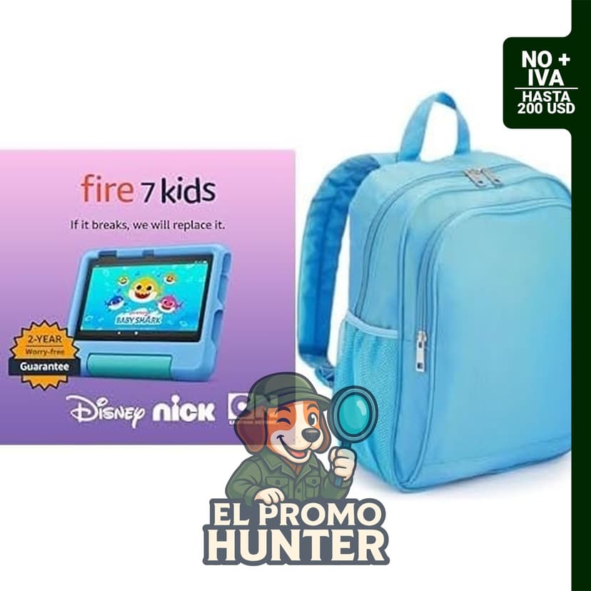 Paquete de mochila para tablet Fire 7 Kids que incluye tablet Amazon Fire 7 Kids de 16 GB y mochila azul.