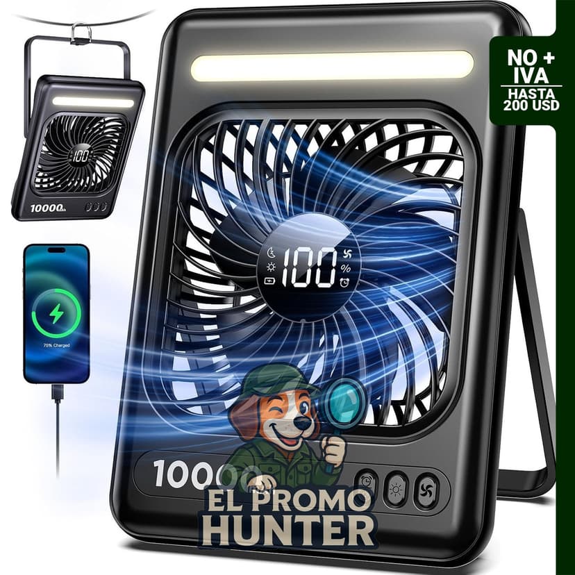 Ventilador de viaje portátil Untisu de 10000 mAh, con linterna LED y 5 velocidades.