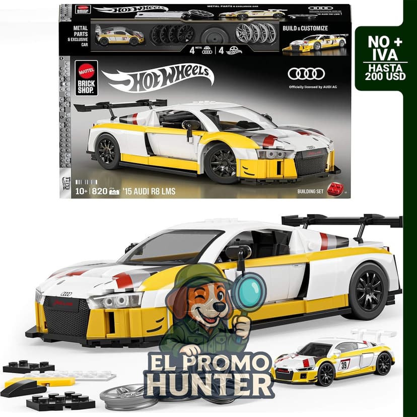 Mattel Brick Shop Hot Wheels Elite Series - Juego de construcción Audi R8 LMS '15 con 820 piezas y calcomanías personalizadas.