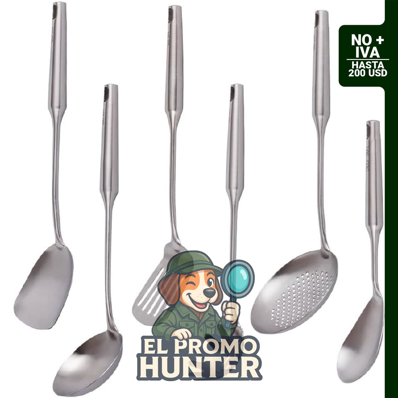 Valeska Juego de utensilios de cocina de acero inoxidable 304, incluye 6 utensilios de metal.