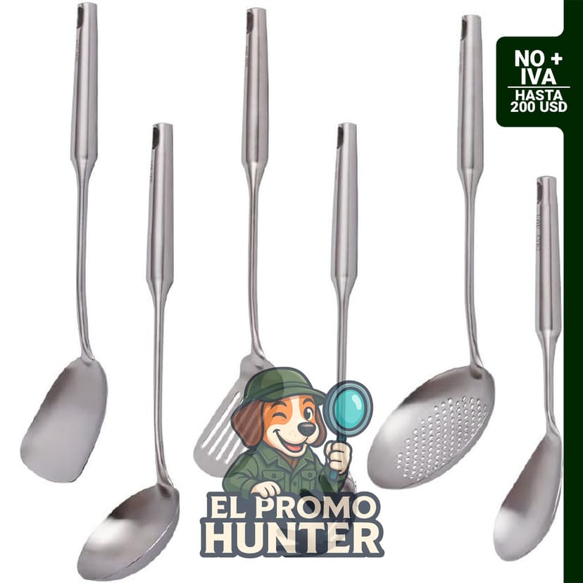 Valeska Juego de utensilios de cocina de acero inoxidable 304, incluye 6 utensilios de metal.
