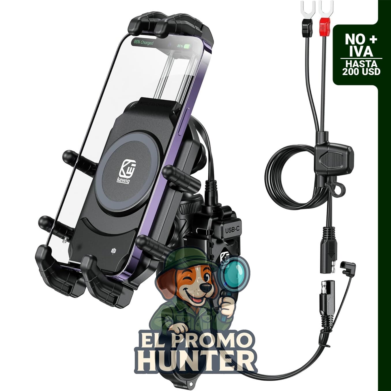 BRCOVAN Soporte de Montaje de Teléfono para Motocicleta con Cargador Inalámbrico Qi de 15W y Puerto de Carga Rápida PD/USB-C de 30W.