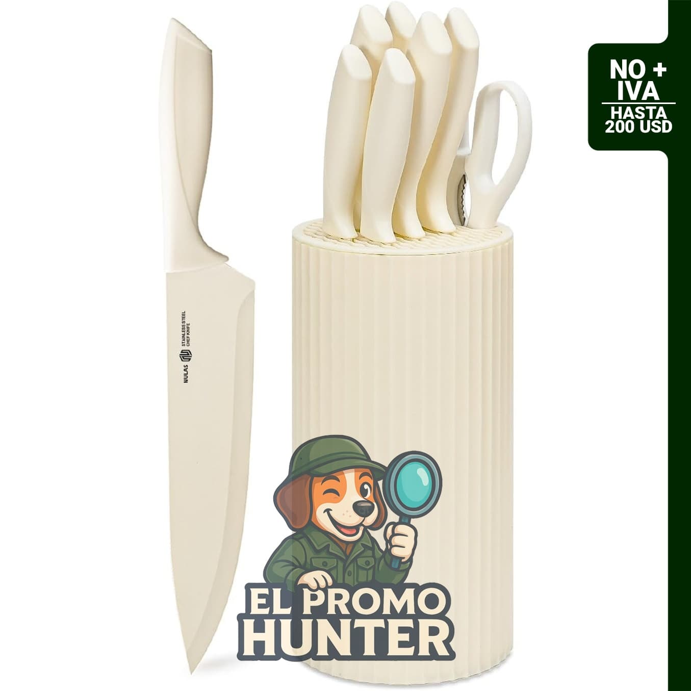 Juego de cuchillos de cocina de 8 piezas con bloque universal, acero inoxidable, apto para lavavajillas.