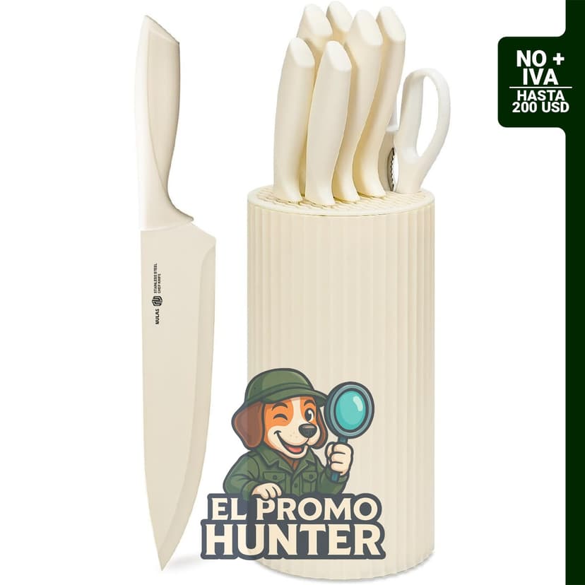 Juego de cuchillos de cocina de 8 piezas con bloque universal, acero inoxidable, apto para lavavajillas.