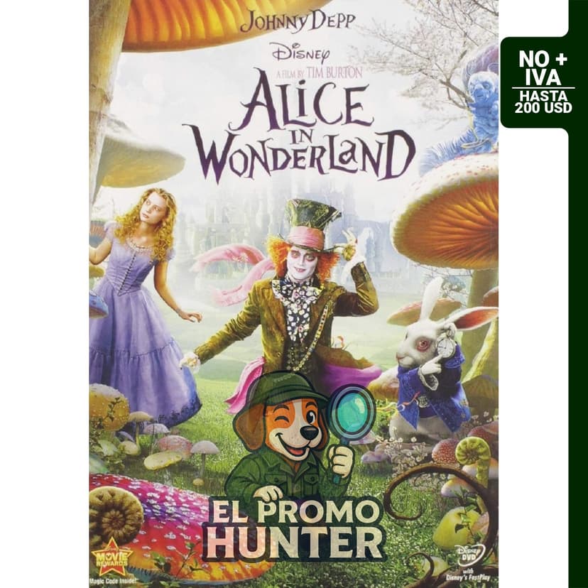 Alice In Wonderland (Live-Action) en formato DVD, dirigido por Tim Burton.