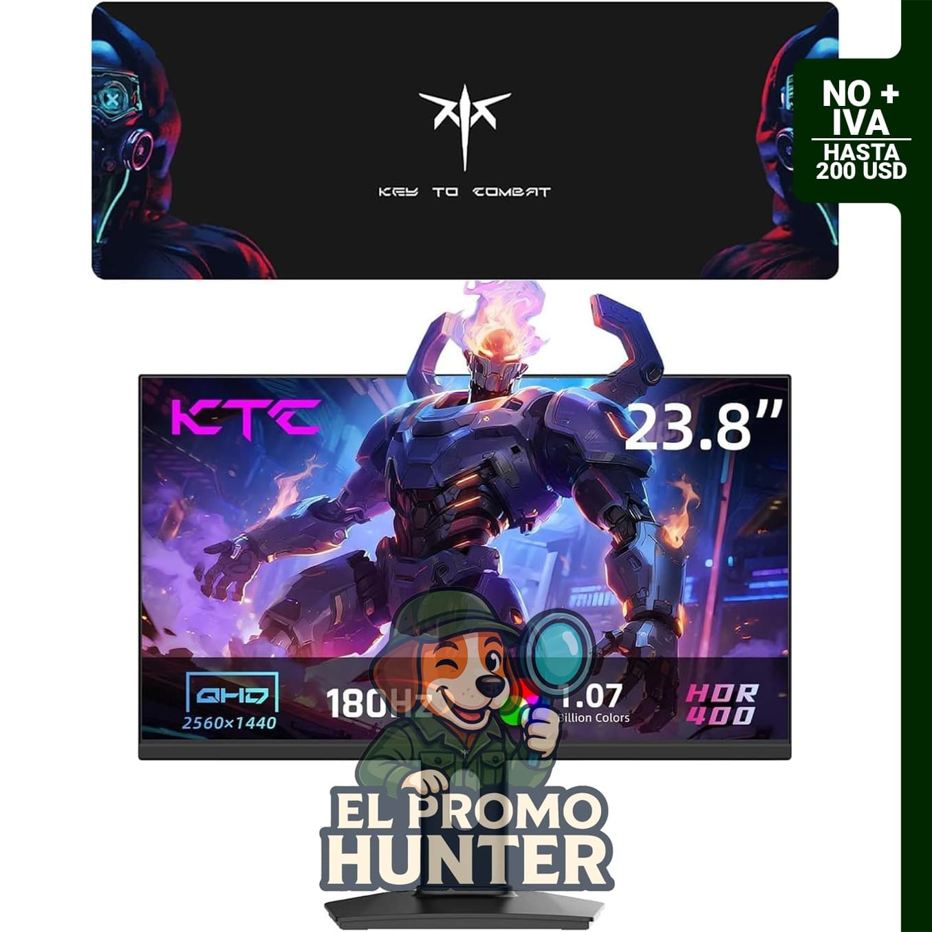 KTC Monitor para juegos 2K de 24" (61 cm) y 180Hz con alfombrilla de mouse grande.