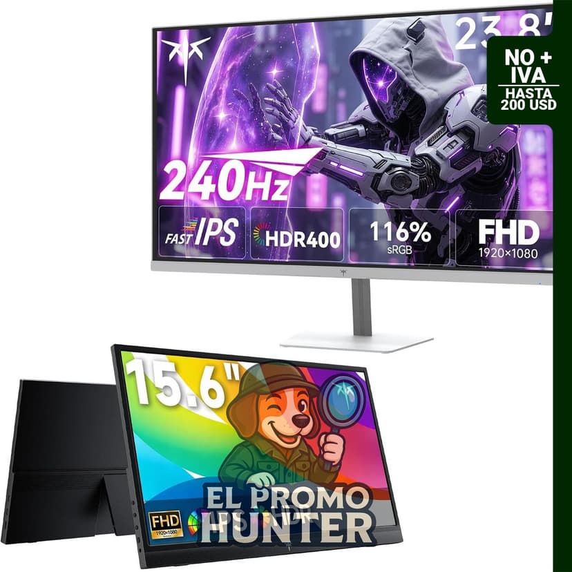 KTC Monitor de juegos FHD de 24" (61 cm) y 240Hz, y monitor portátil de 15.6" (40 cm).