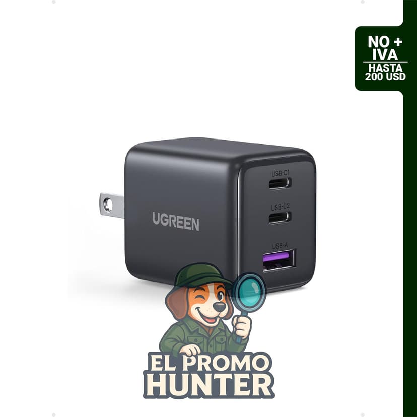 UGREEN Bloque de cargador USB C de 3 puertos de 30 W, carga rápida GaN II