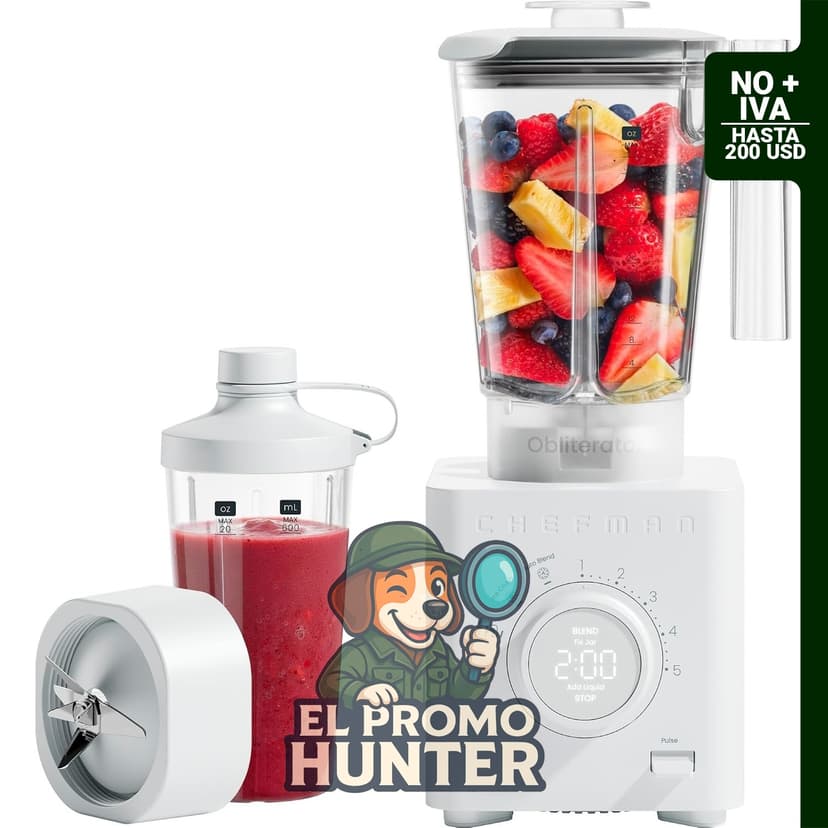 Chefman Obliterator, licuadora de encimera de 48 oz (1.42 L) con motor de 1380 W y cuchilla de acero inoxidable.
