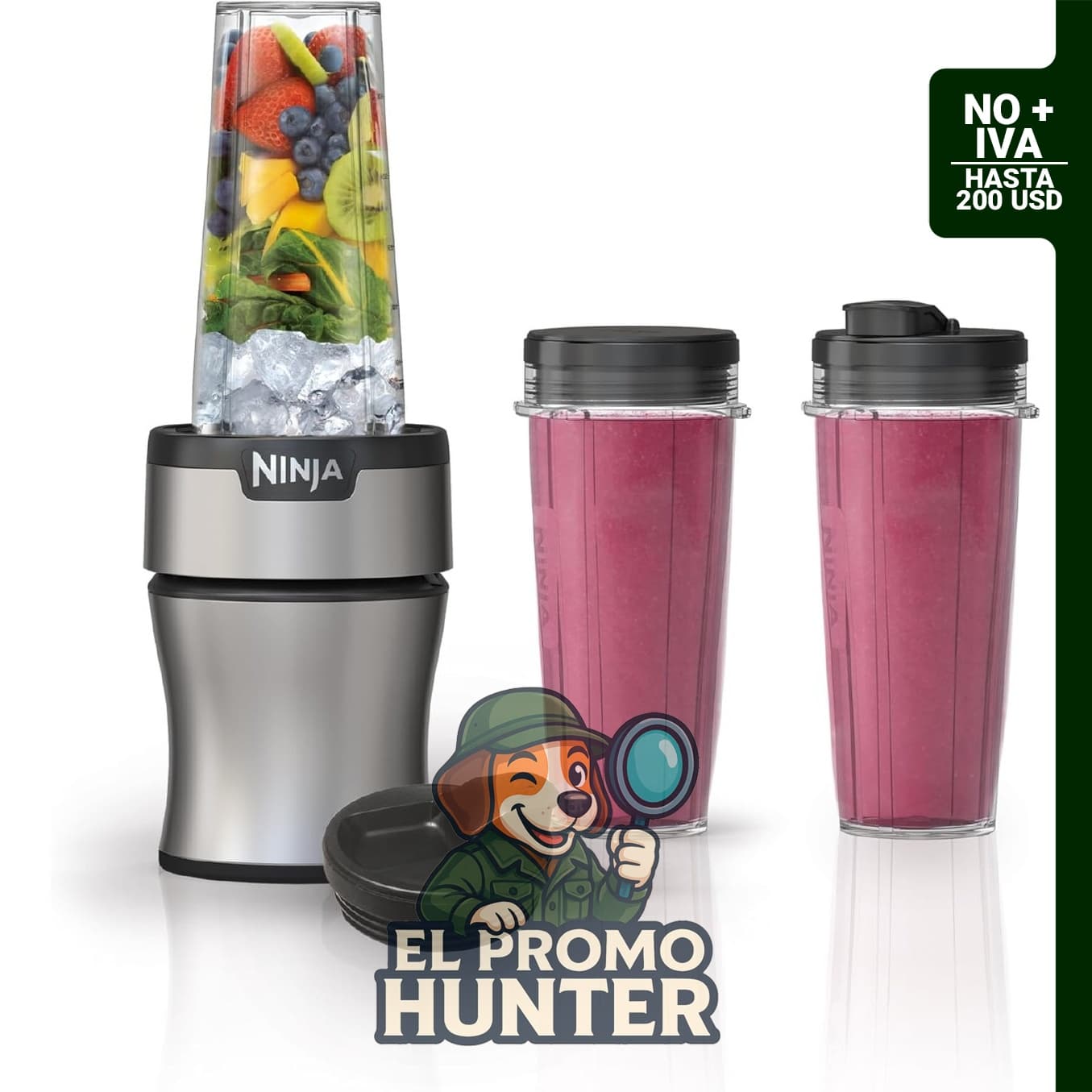 Ninja BN301 Nutri-Blender Plus, licuadora personal compacta con motor de 900 W, incluye 3 tazas de 20 oz y 2 tapas.