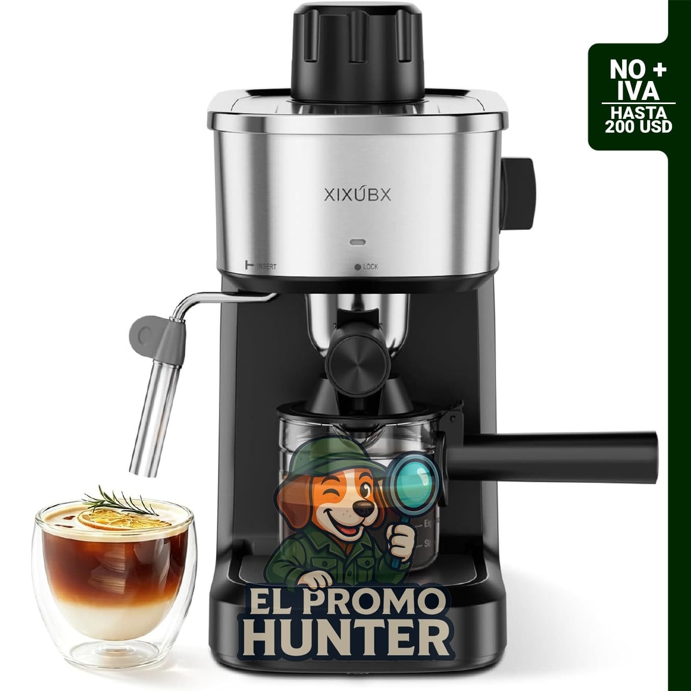 Máquina de espresso XIXUBX de 6 bares, compacta, con espumador de leche, acero inoxidable.