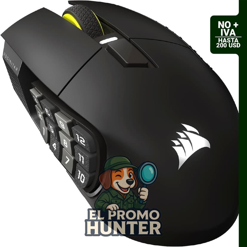 Corsair Scimitar Elite Wireless SE MMO, ratón para juegos de PC con 33,000 DPI y 16 botones programables.